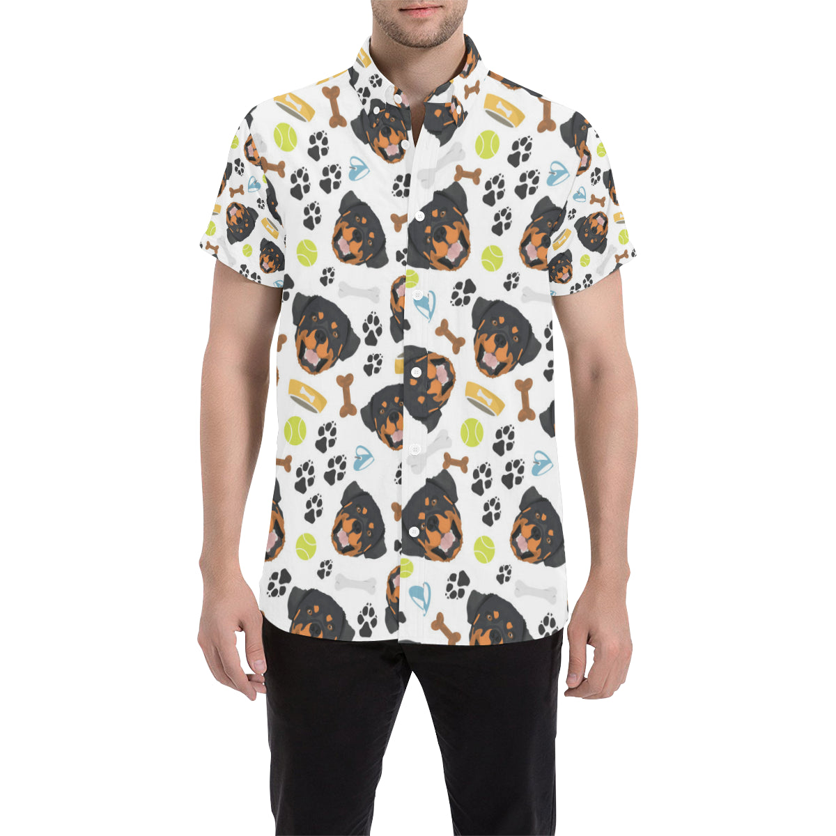 Rottweiler Pattern Print Design A04 Men's Short Sleeve Button Up Shirt