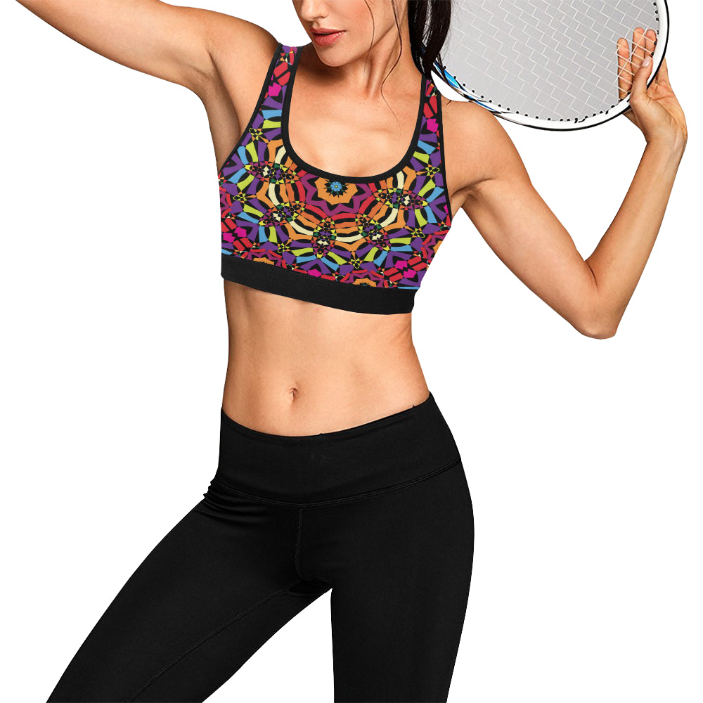Kaleidoscope Pattern Print Design 01 Sports Bra