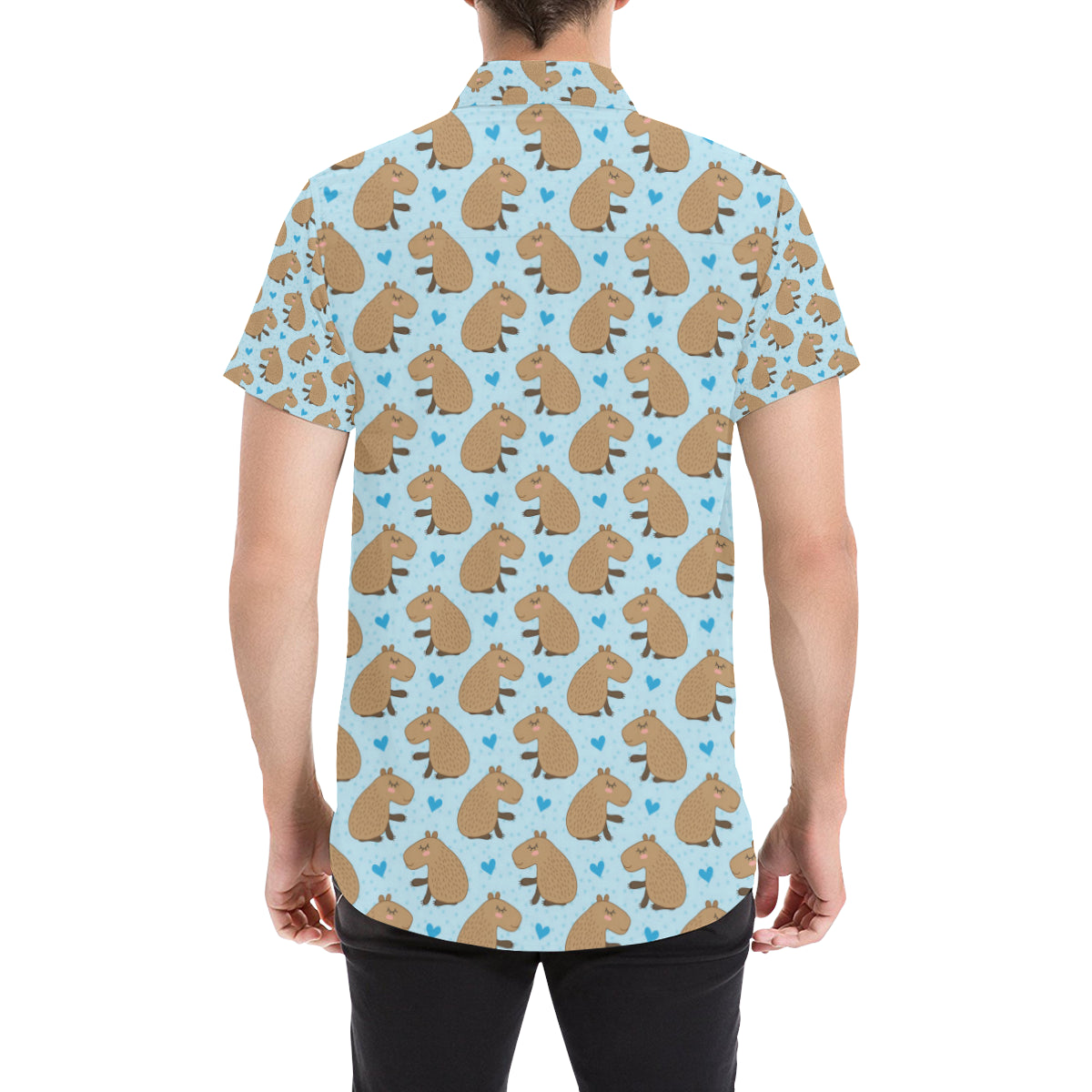 Capybara Pattern Print Design 01 Men's Short Sleeve Button Up Shirt