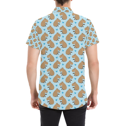 Capybara Pattern Print Design 01 Men's Short Sleeve Button Up Shirt