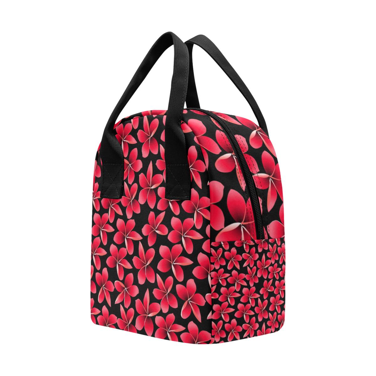 Red Plumeria Pattern Print Design PM025 Insulated Lunch Bag