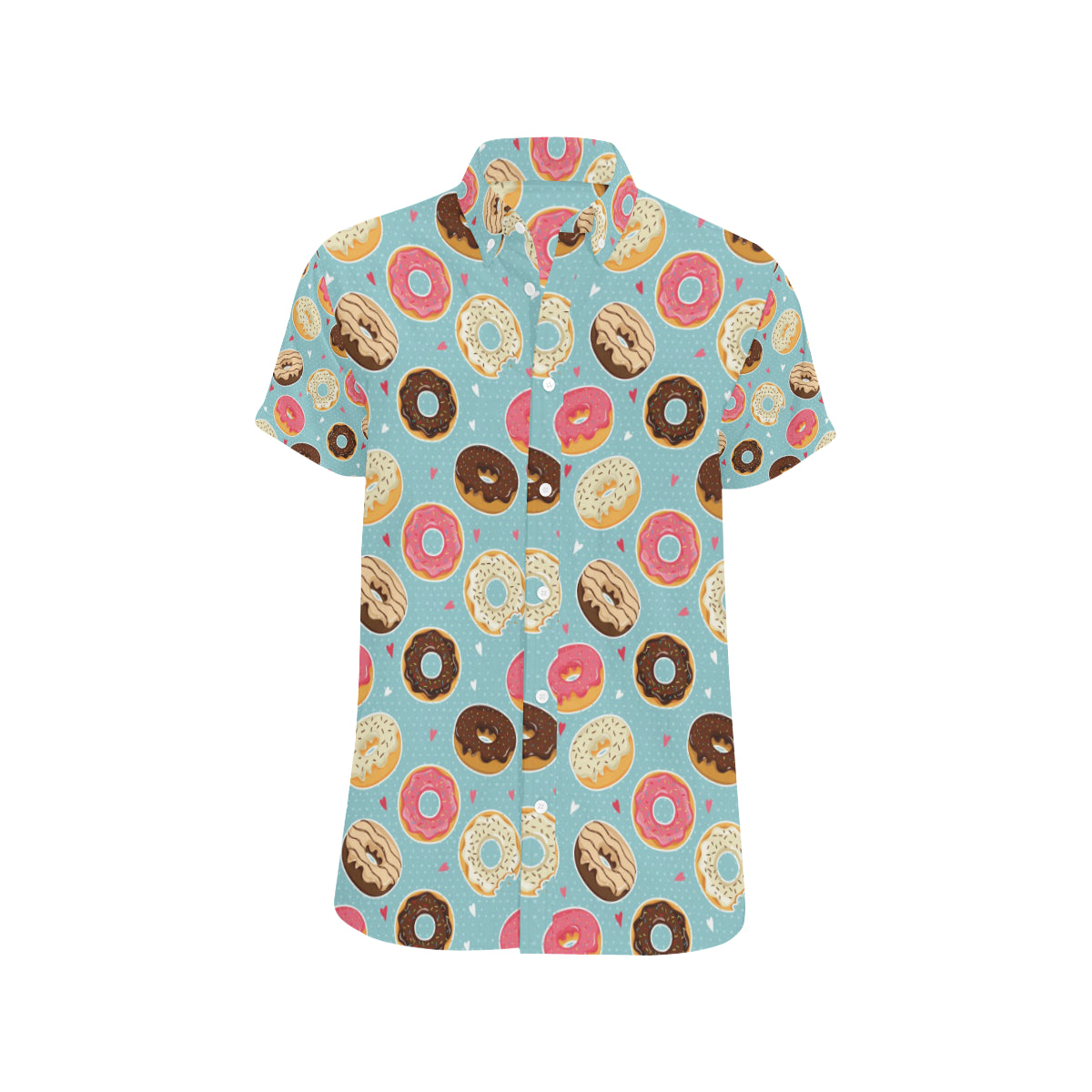 Donut Pattern Print Design DN04 Men's Short Sleeve Button Up Shirt