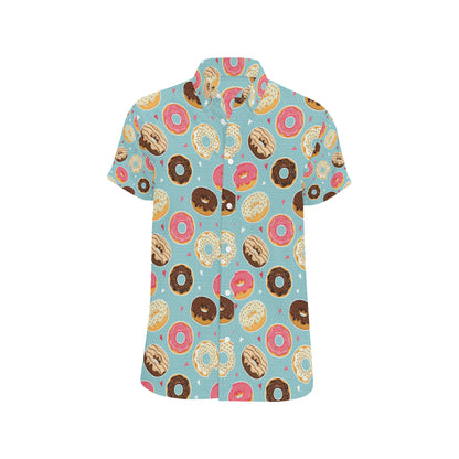 Donut Pattern Print Design DN04 Men's Short Sleeve Button Up Shirt