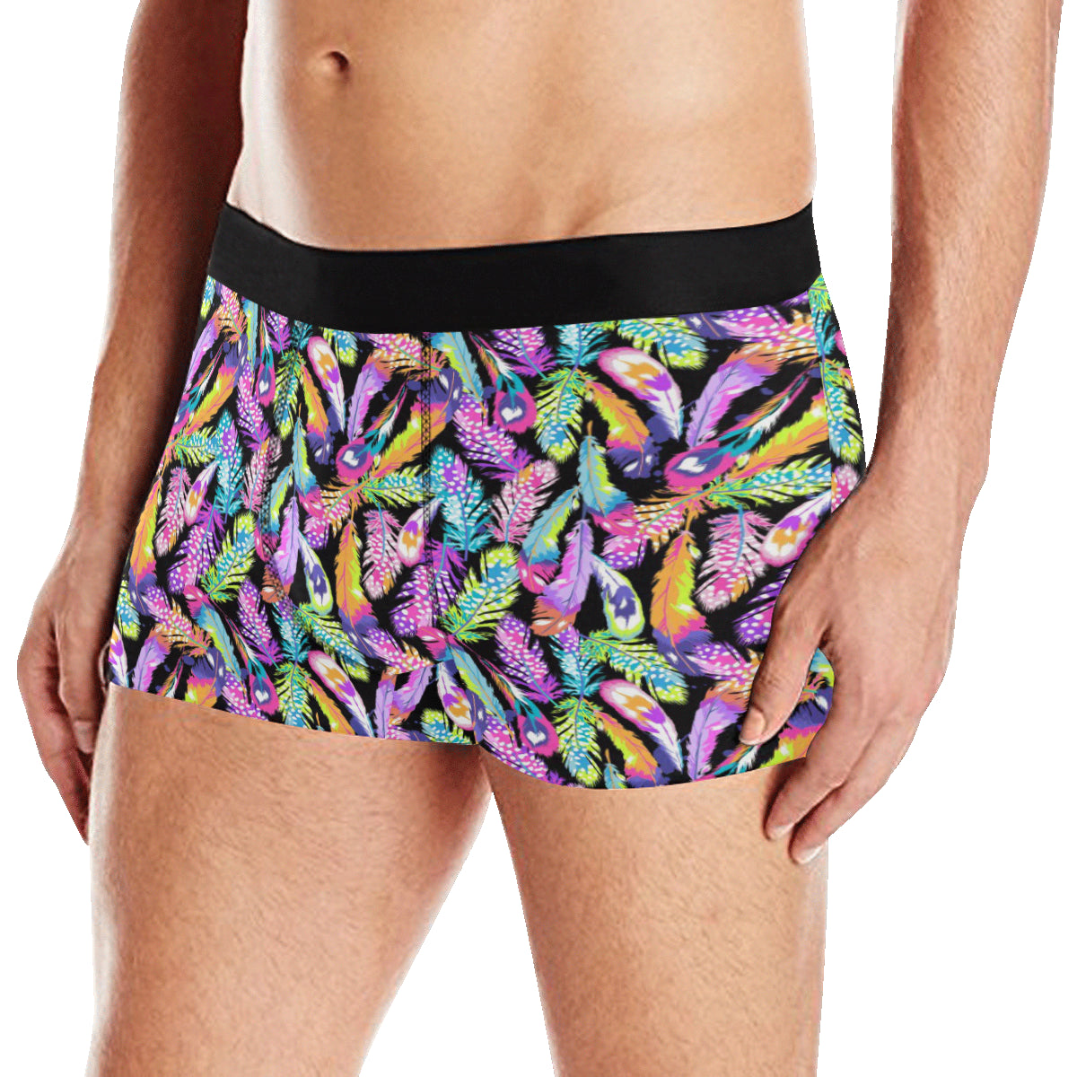 Neon Feather Pattern Print Design A02 Men's Boxer Briefs