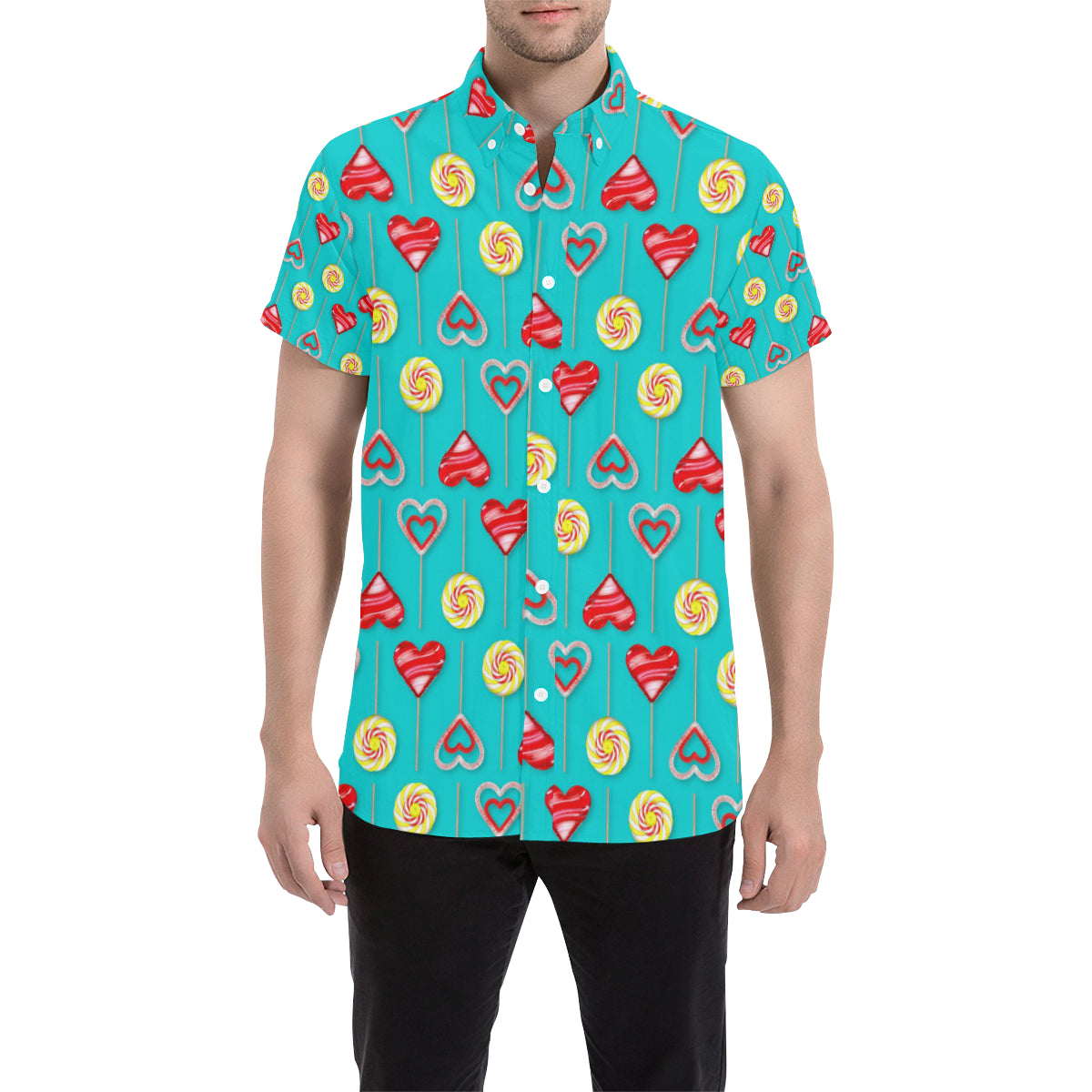Lollipop Pattern Print Design LL06 Men's Short Sleeve Button Up Shirt