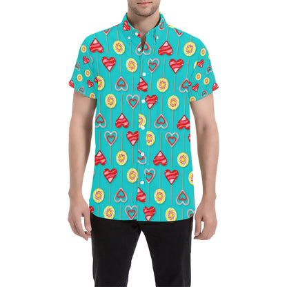 Lollipop Pattern Print Design LL06 Men's Short Sleeve Button Up Shirt