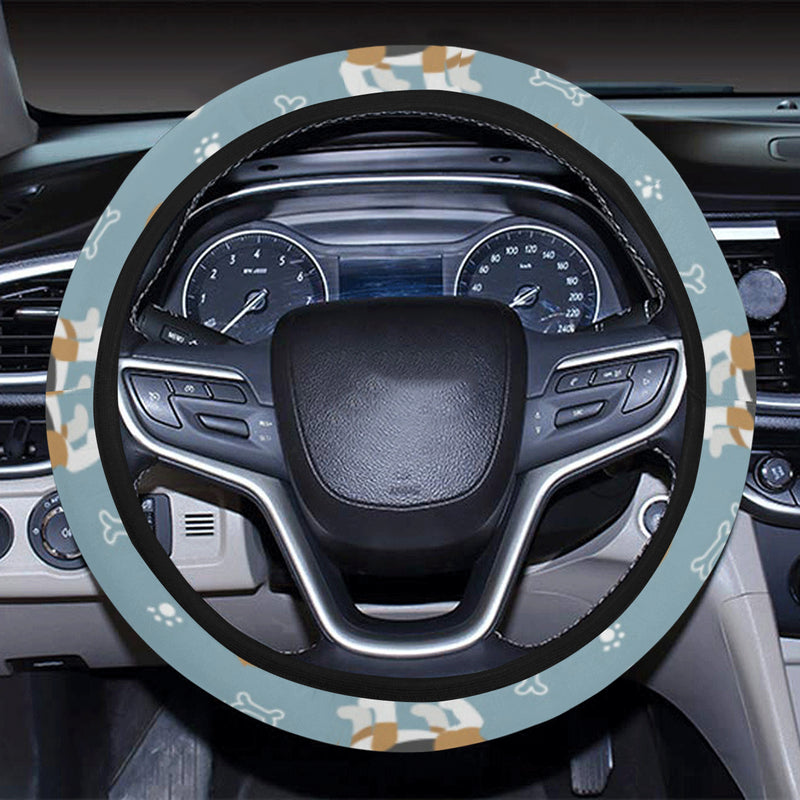 Beagle Pattern Print Design 02 Steering Wheel Cover with Elastic Edge