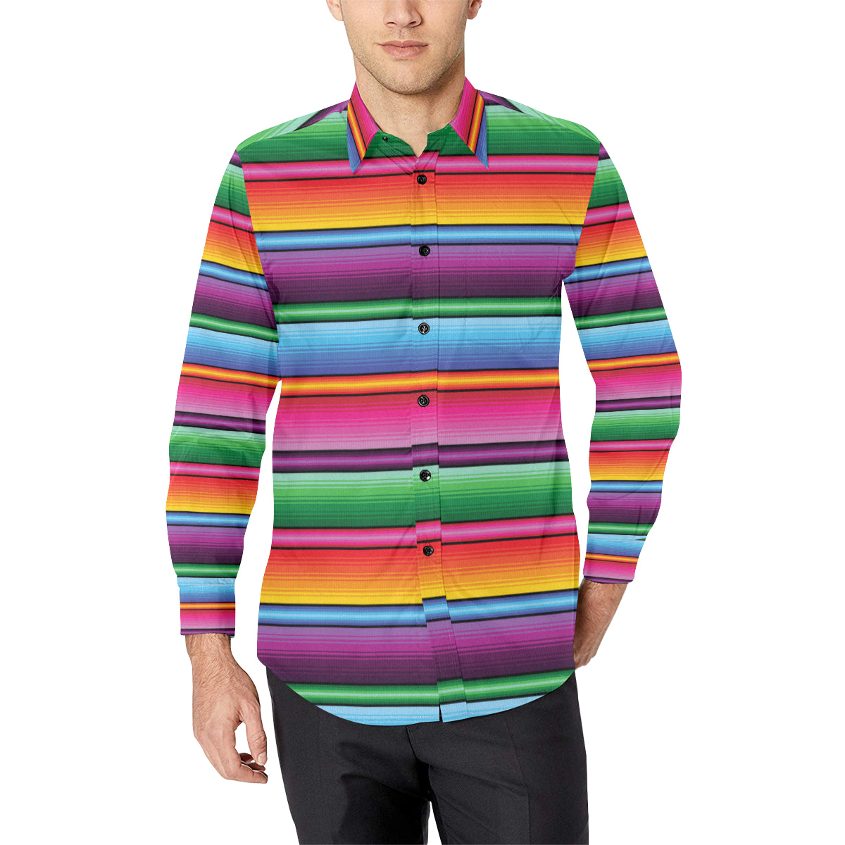 Mexican Blanket Colorful Print Pattern Men's Long Sleeve Shirt