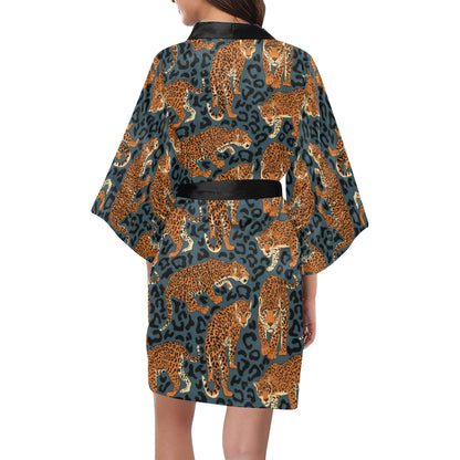 Jaguar Pattern Print Design 04 Women's Short Kimono