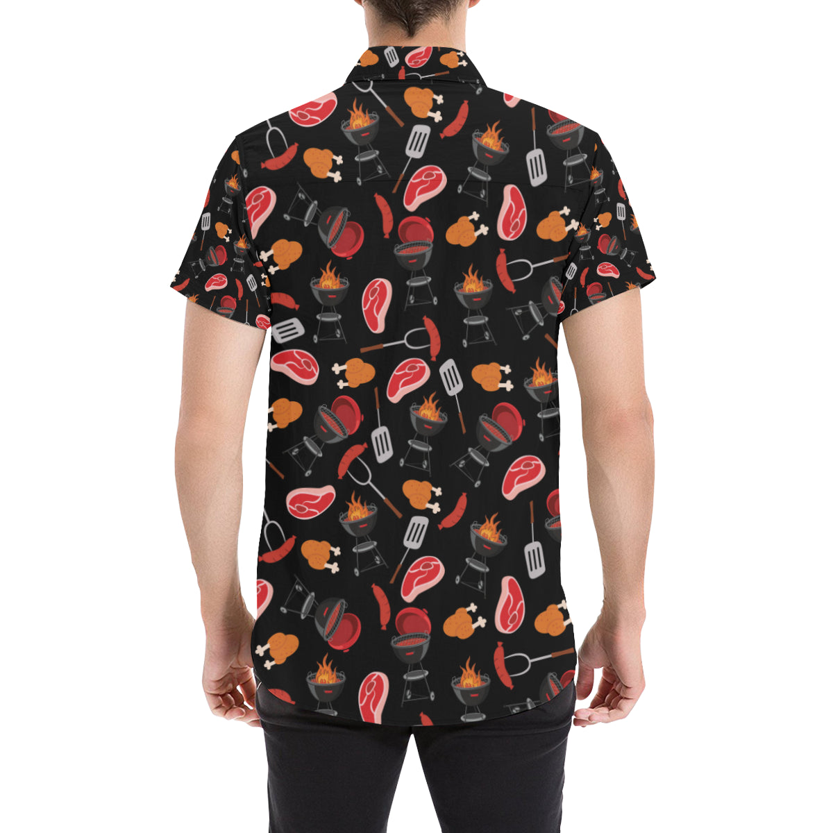 Barbecue Pattern Print Design 04 Men's Short Sleeve Button Up Shirt