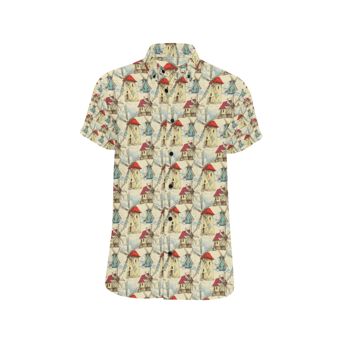 Windmill Pattern Print Design 01 Men's Short Sleeve Button Up Shirt