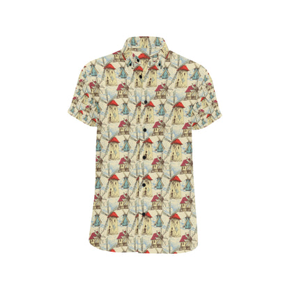 Windmill Pattern Print Design 01 Men's Short Sleeve Button Up Shirt