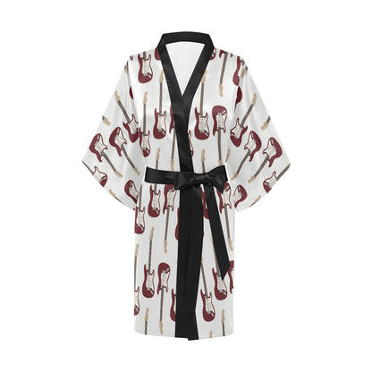 Bass Guitar Pattern Print Design 03 Women's Short Kimono