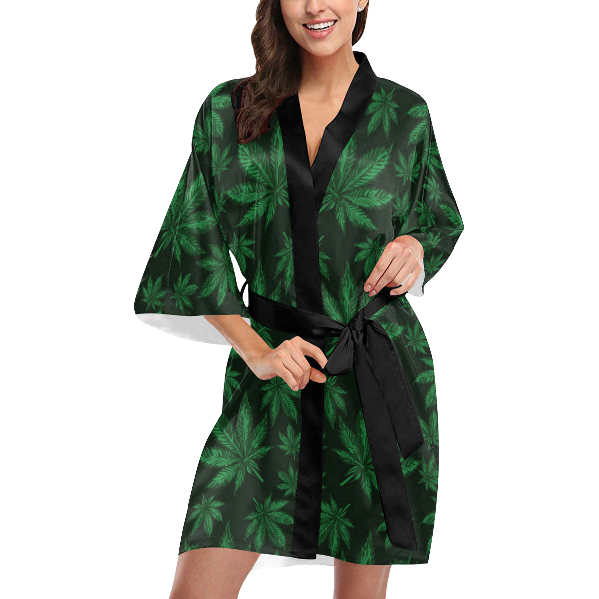 Pot Leaf Pattern Print Design A04 Women's Short Kimono