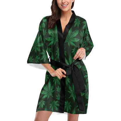 Pot Leaf Pattern Print Design A04 Women's Short Kimono
