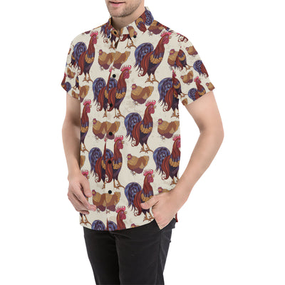 Rooster Pattern Print Design A03 Men's Short Sleeve Button Up Shirt