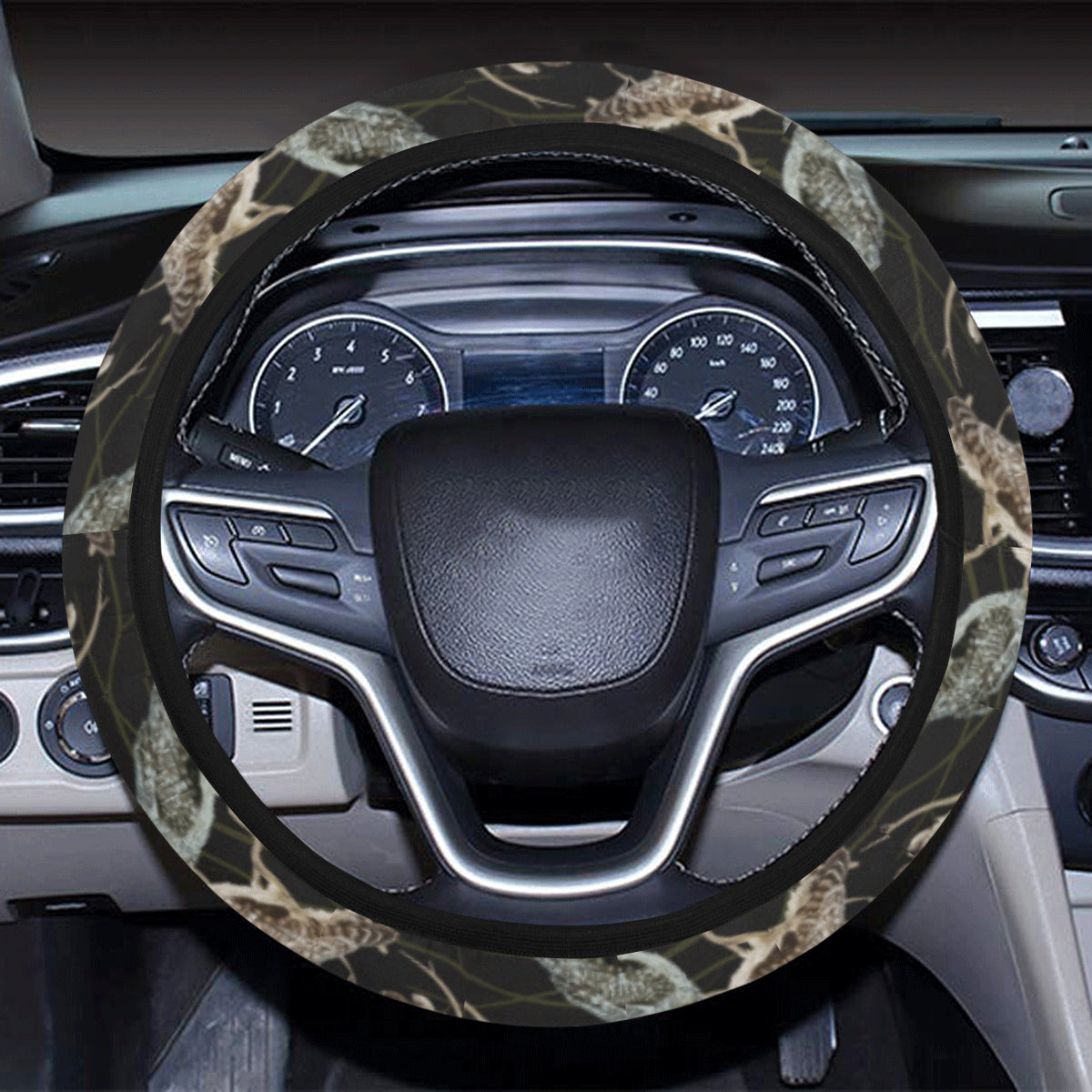 Owl Branch Themed Design Print Steering Wheel Cover with Elastic Edge