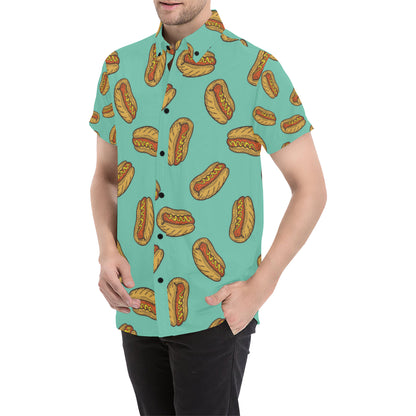 Hot Dog Pattern Print Design 04 Men's Short Sleeve Button Up Shirt