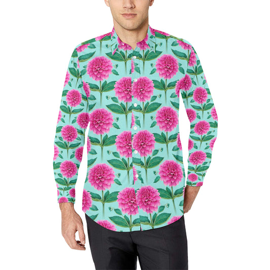 Dahlia Pattern Print Design DH08 Men's Long Sleeve Shirt