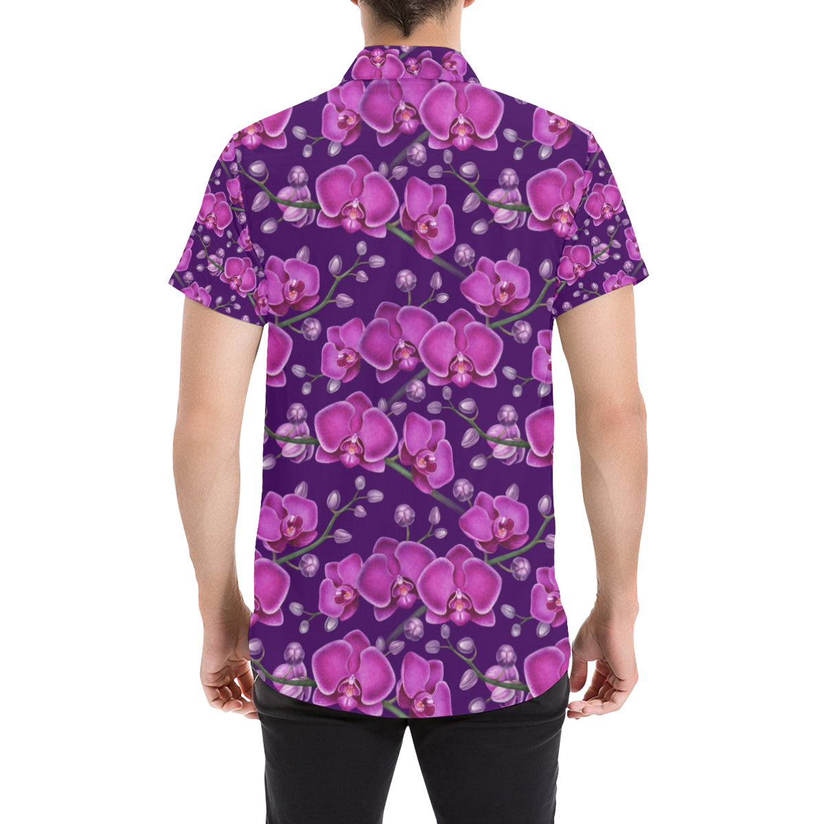 Orchid Purple Pattern Print Design OR02 Men's Short Sleeve Button Up Shirt