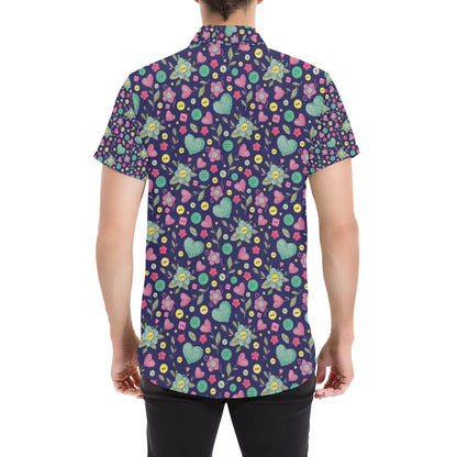 Crochet Pattern Print Design 02 Men's Short Sleeve Button Up Shirt
