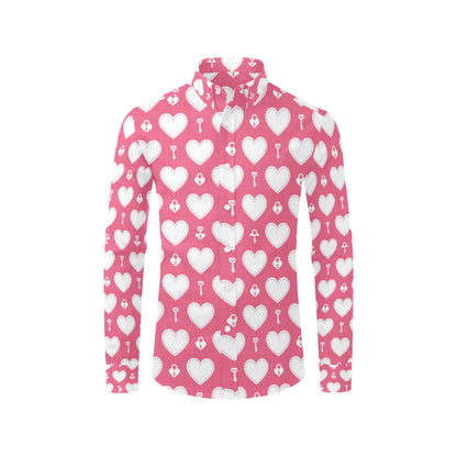 Heart Key Pattern Print Design HE09 Men's Long Sleeve Shirt