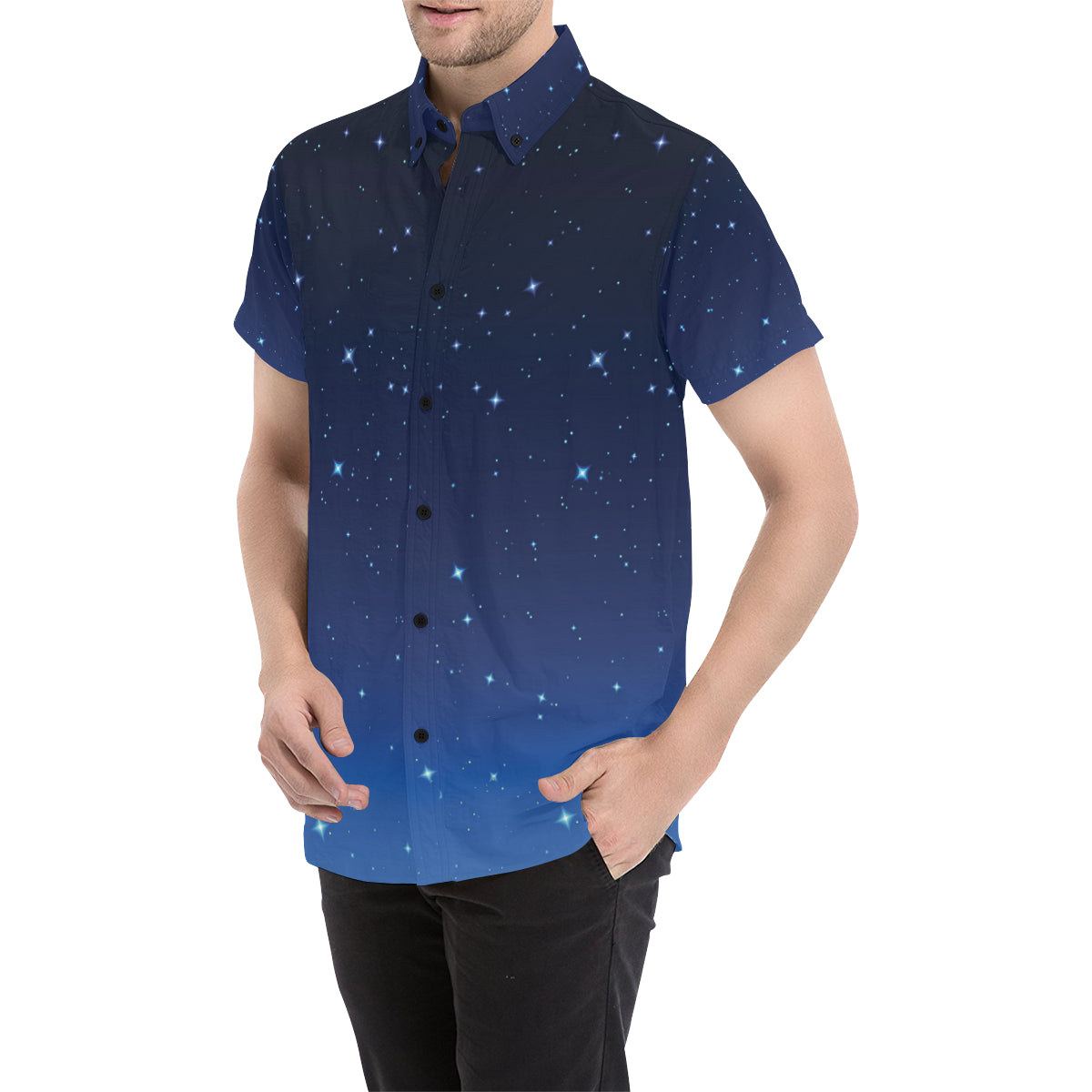 Night sky Pattern Print Design A01 Men's Short Sleeve Button Up Shirt
