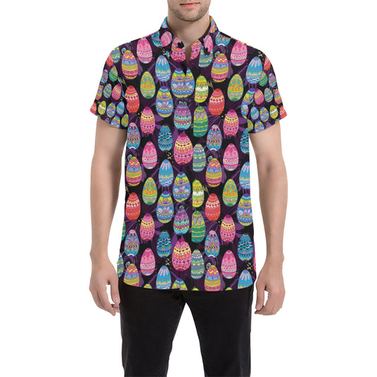Easter Eggs Pattern Print Design RB08 Men's Short Sleeve Button Up Shirt