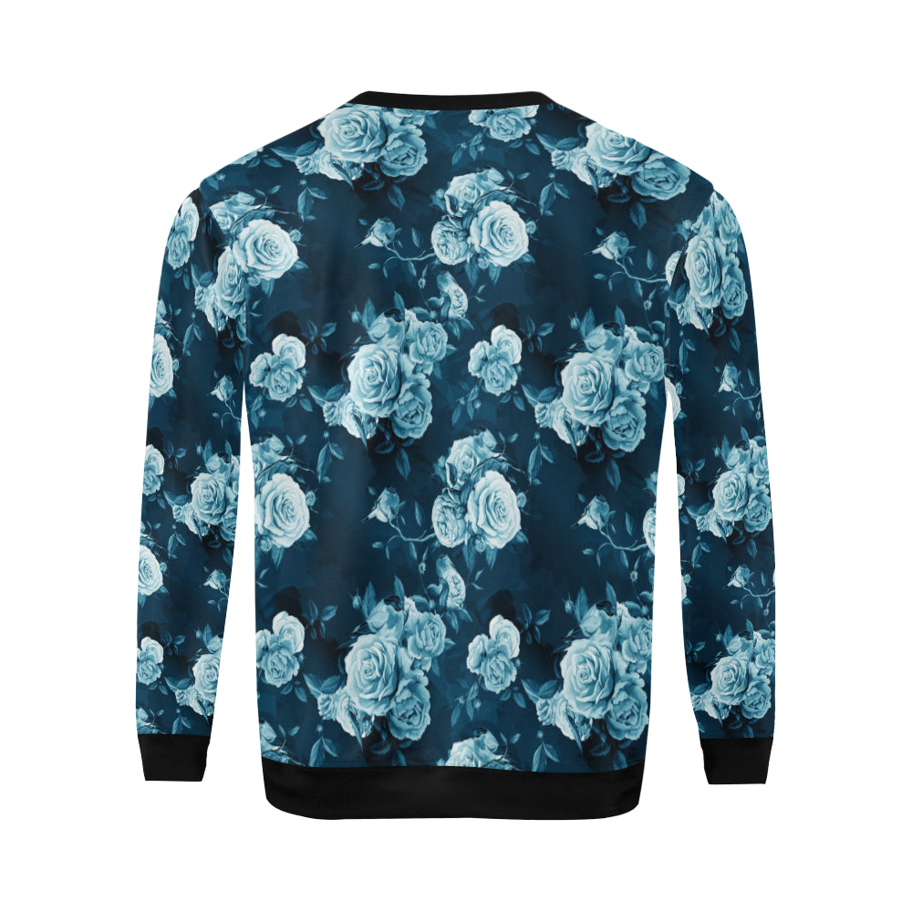 Rose Blue Pattern Print Design RO014 Men Long Sleeve Sweatshirt