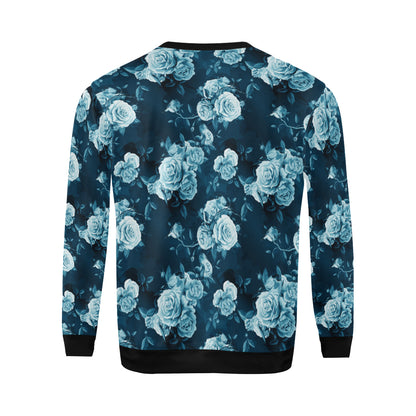 Rose Blue Pattern Print Design RO014 Men Long Sleeve Sweatshirt