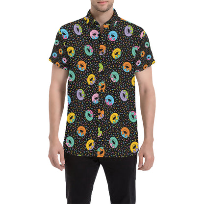 Donut Pattern Print Design DN012 Men's Short Sleeve Button Up Shirt