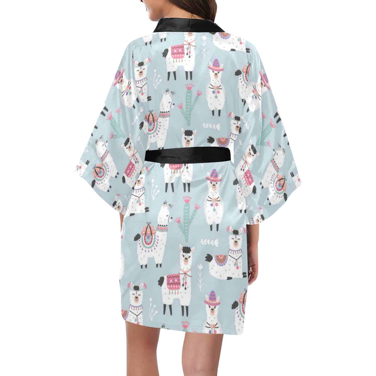 Llama Pattern Print Design 04 Women's Short Kimono