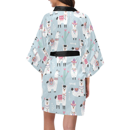 Llama Pattern Print Design 04 Women's Short Kimono