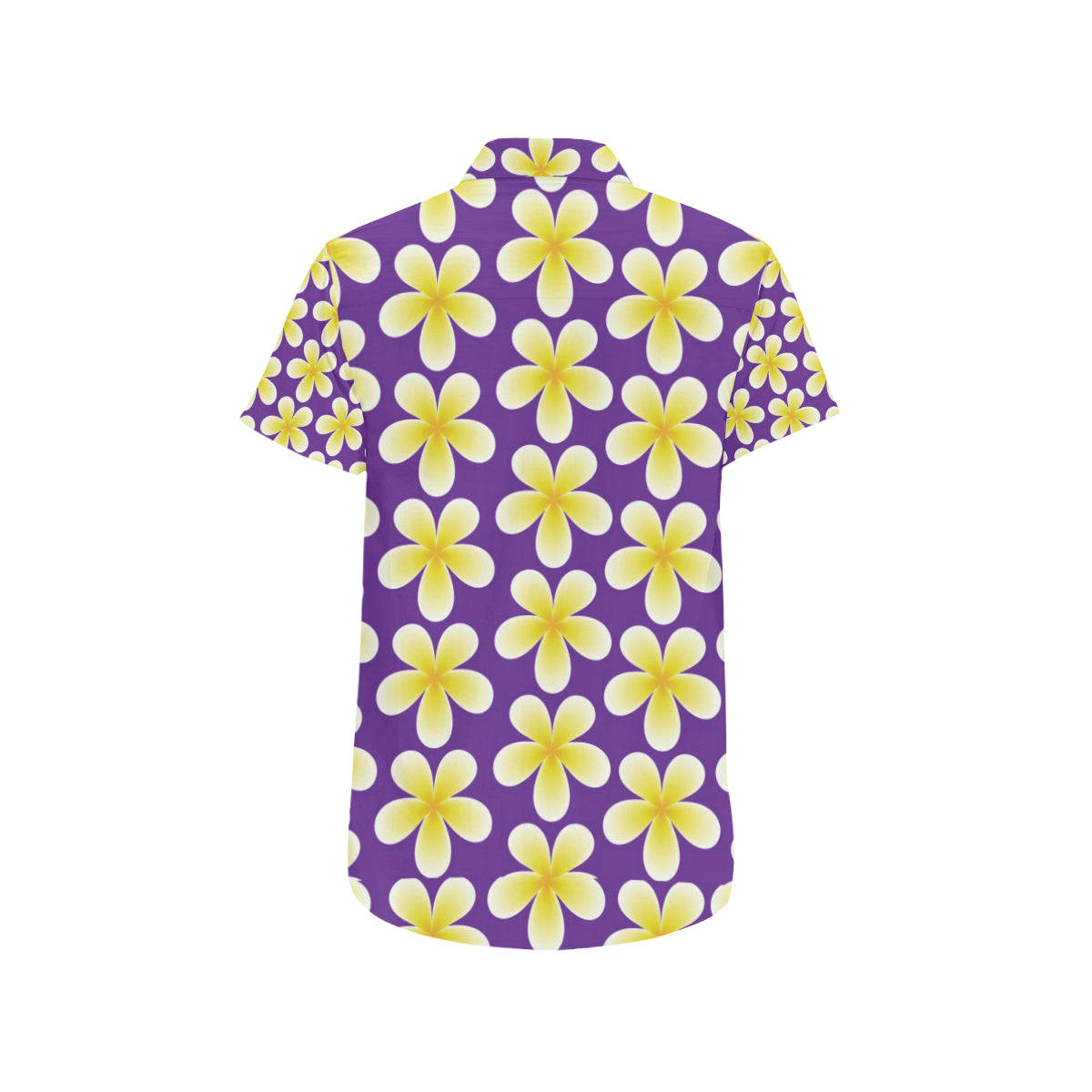 Yellow Plumeria Pattern Print Design PM05 Men's Short Sleeve Button Up Shirt