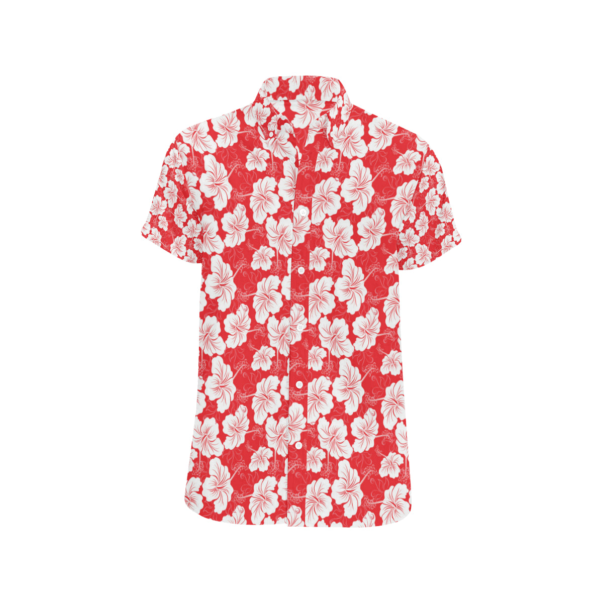 Flower Hawaiian Hibiscus Red Background Print Men's Short Sleeve Button Up Shirt