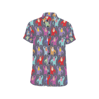 Chimpanzee Pattern Print Design 03 Men's Short Sleeve Button Up Shirt