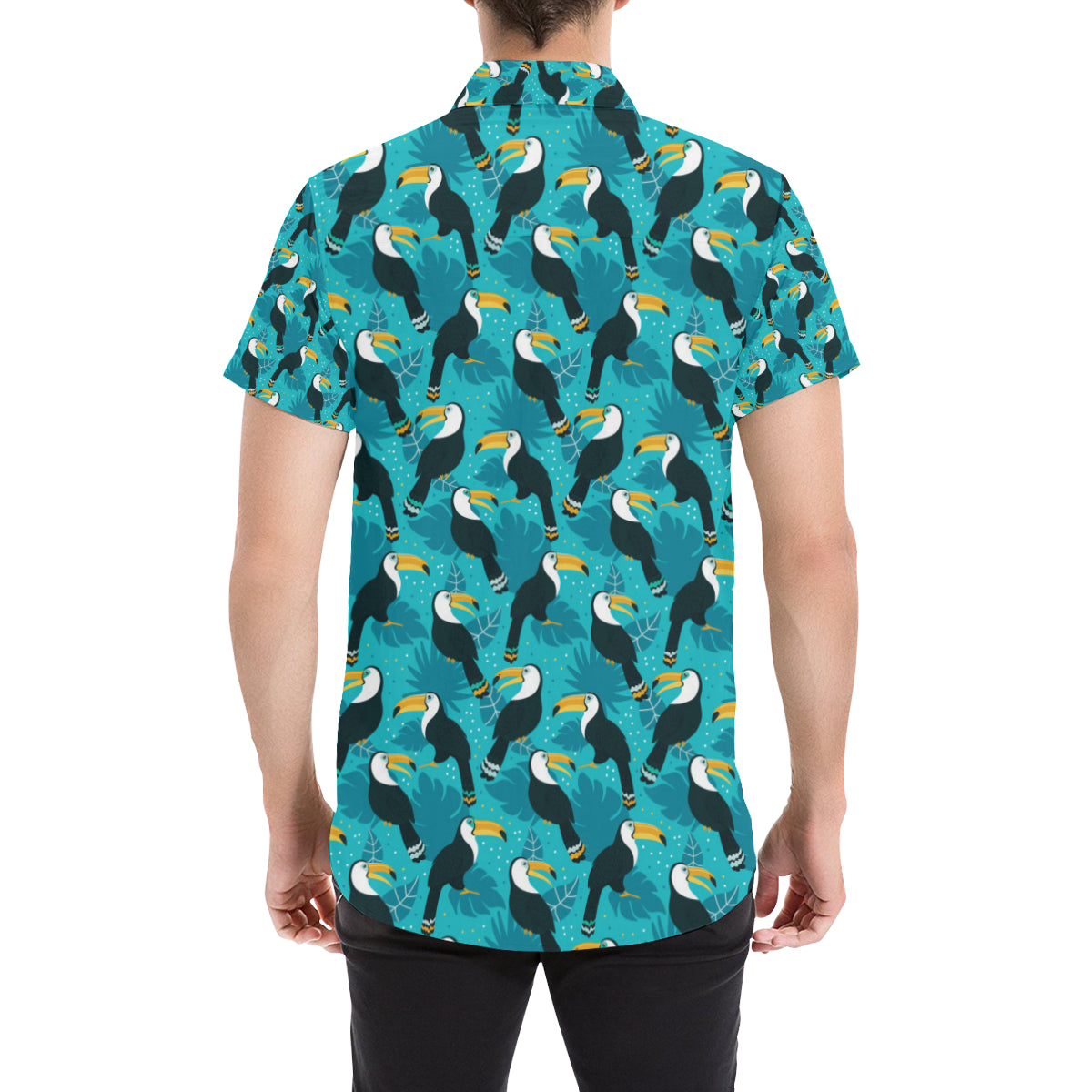 Toucan Parrot Pattern Print Men's Short Sleeve Button Up Shirt