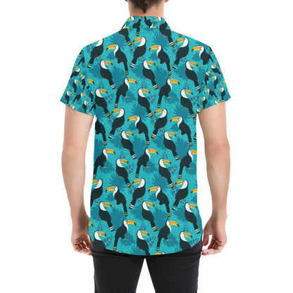 Toucan Parrot Pattern Print Men's Short Sleeve Button Up Shirt