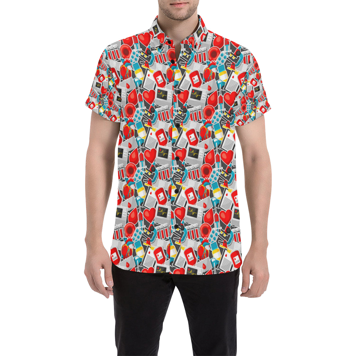Phlebotomist Medical Themed Men's Short Sleeve Button Up Shirt