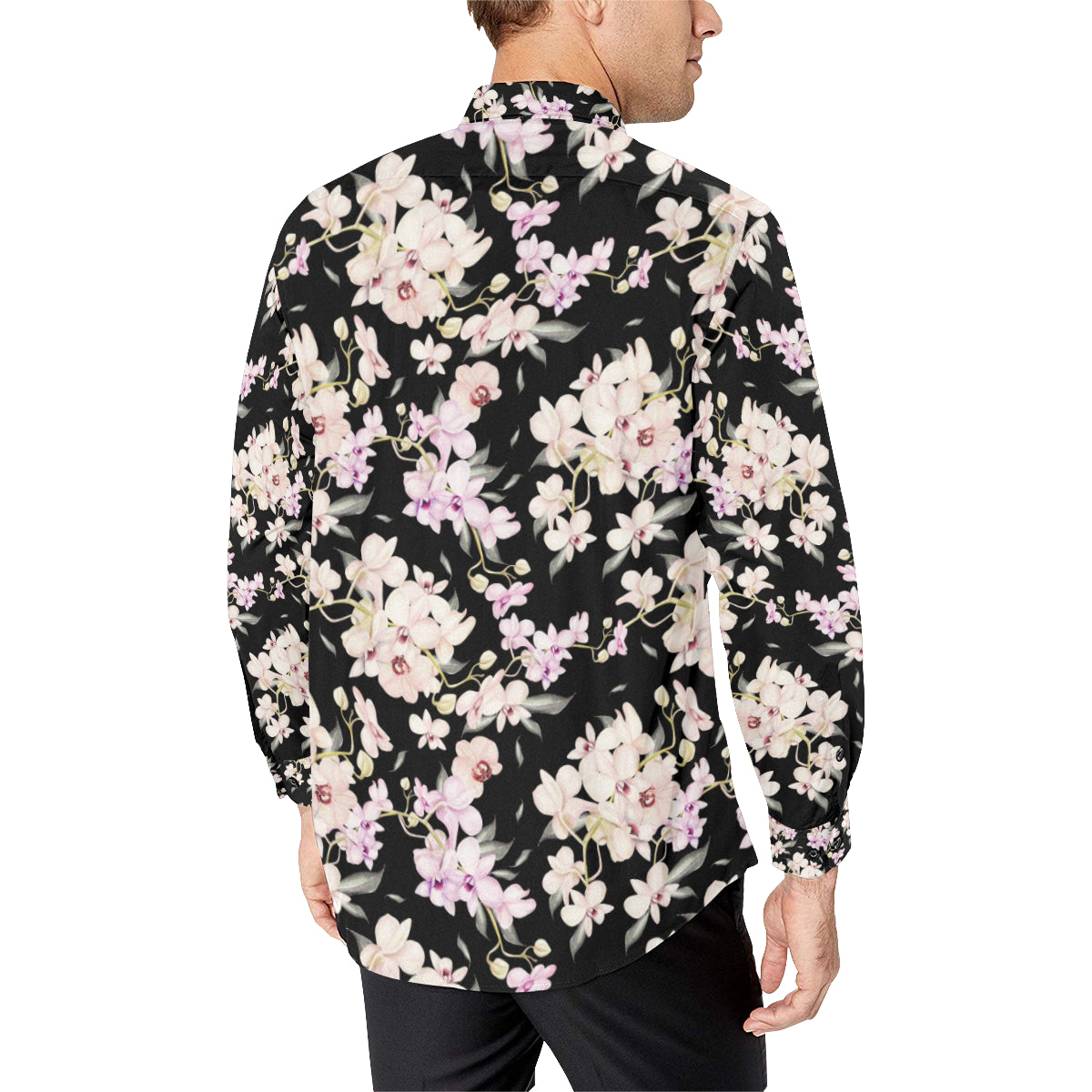 Orchid White Pattern Print Design OR03 Men's Long Sleeve Shirt