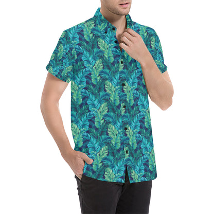 Banana Leaf Pattern Print Design 06 Men's Short Sleeve Button Up Shirt