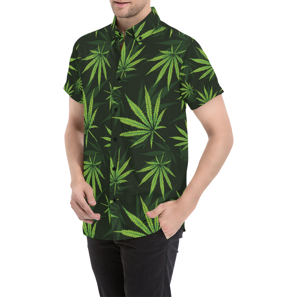Pot Leaf Pattern Print Design A03 Men's Short Sleeve Button Up Shirt