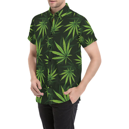 Pot Leaf Pattern Print Design A03 Men's Short Sleeve Button Up Shirt