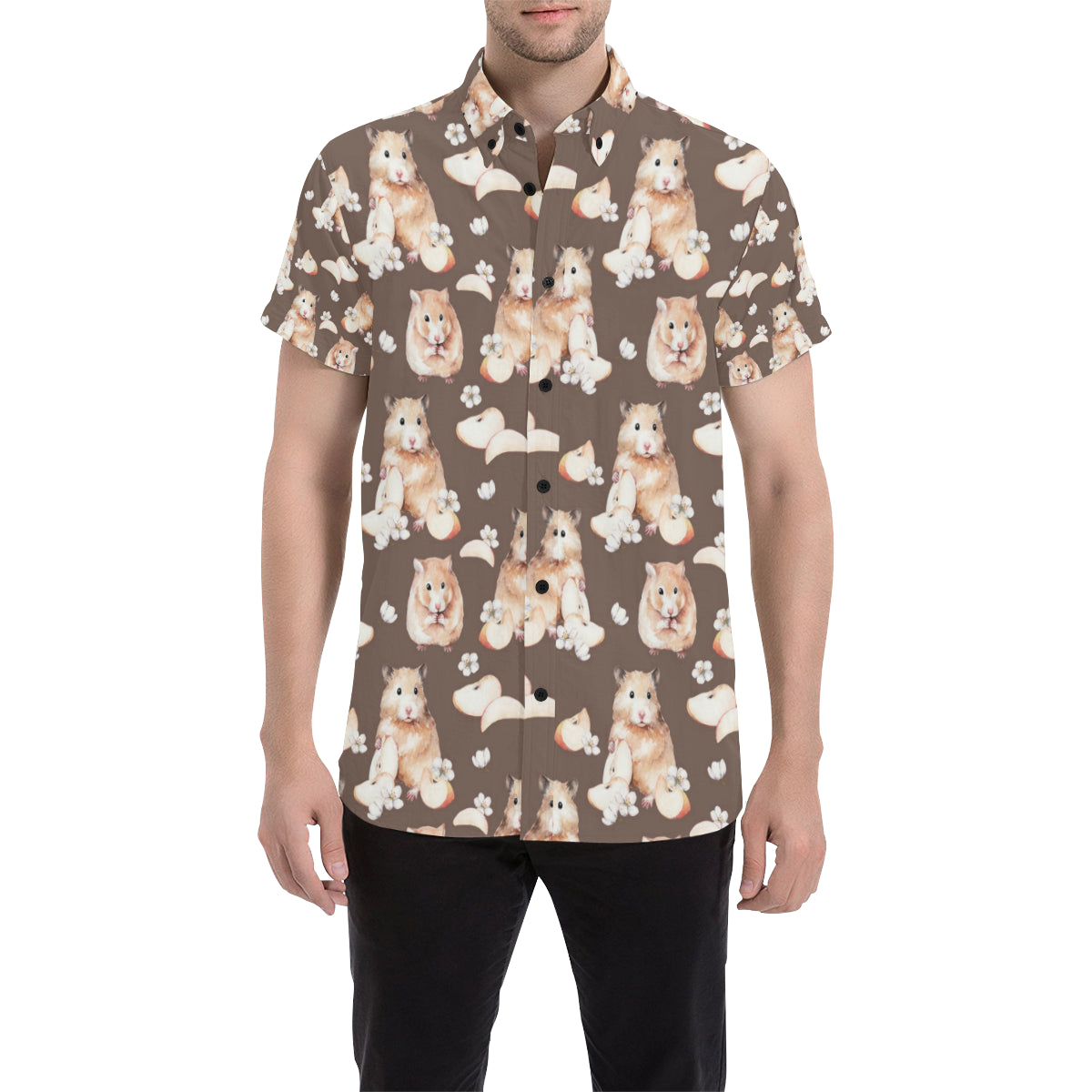 Hamster Pattern Print Design 03 Men's Short Sleeve Button Up Shirt