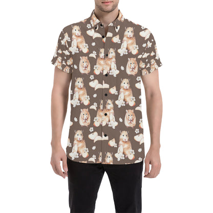 Hamster Pattern Print Design 03 Men's Short Sleeve Button Up Shirt