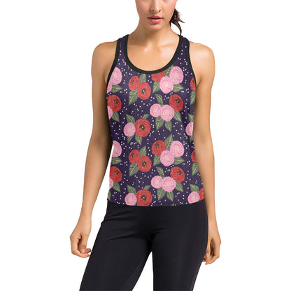 Camellia Pattern Print Design CM02 Women's Racerback Tank Top