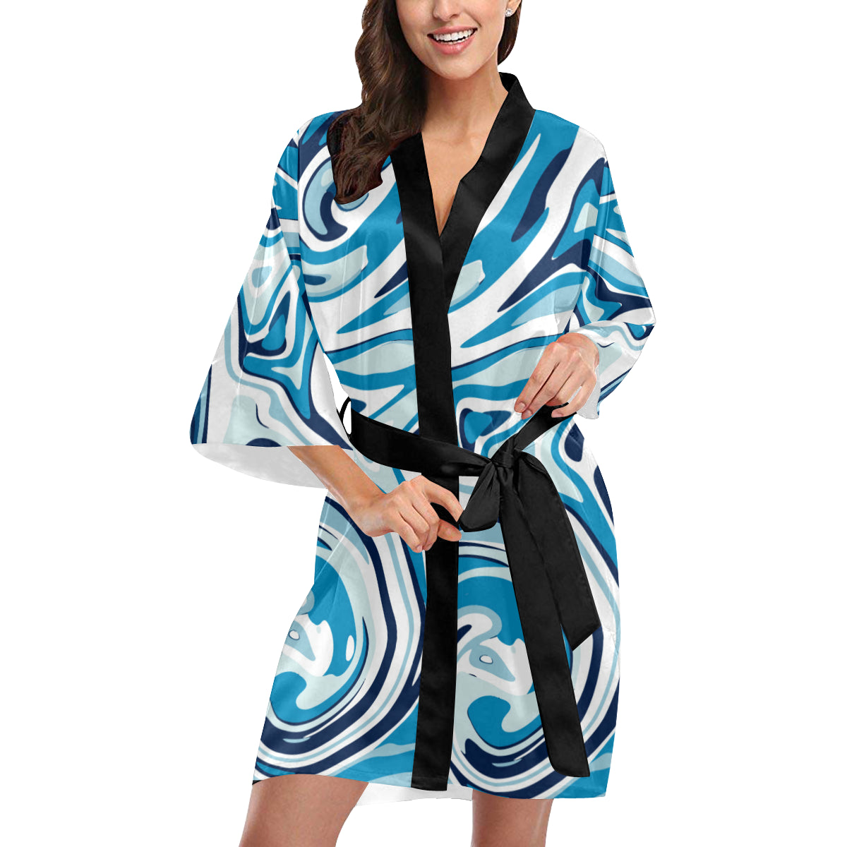 Liquid Pattern Print Design 05 Women's Short Kimono