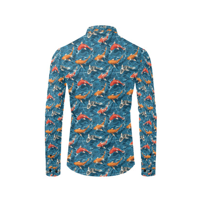 Koi Carp Water Design Themed Print Men's Long Sleeve Shirt