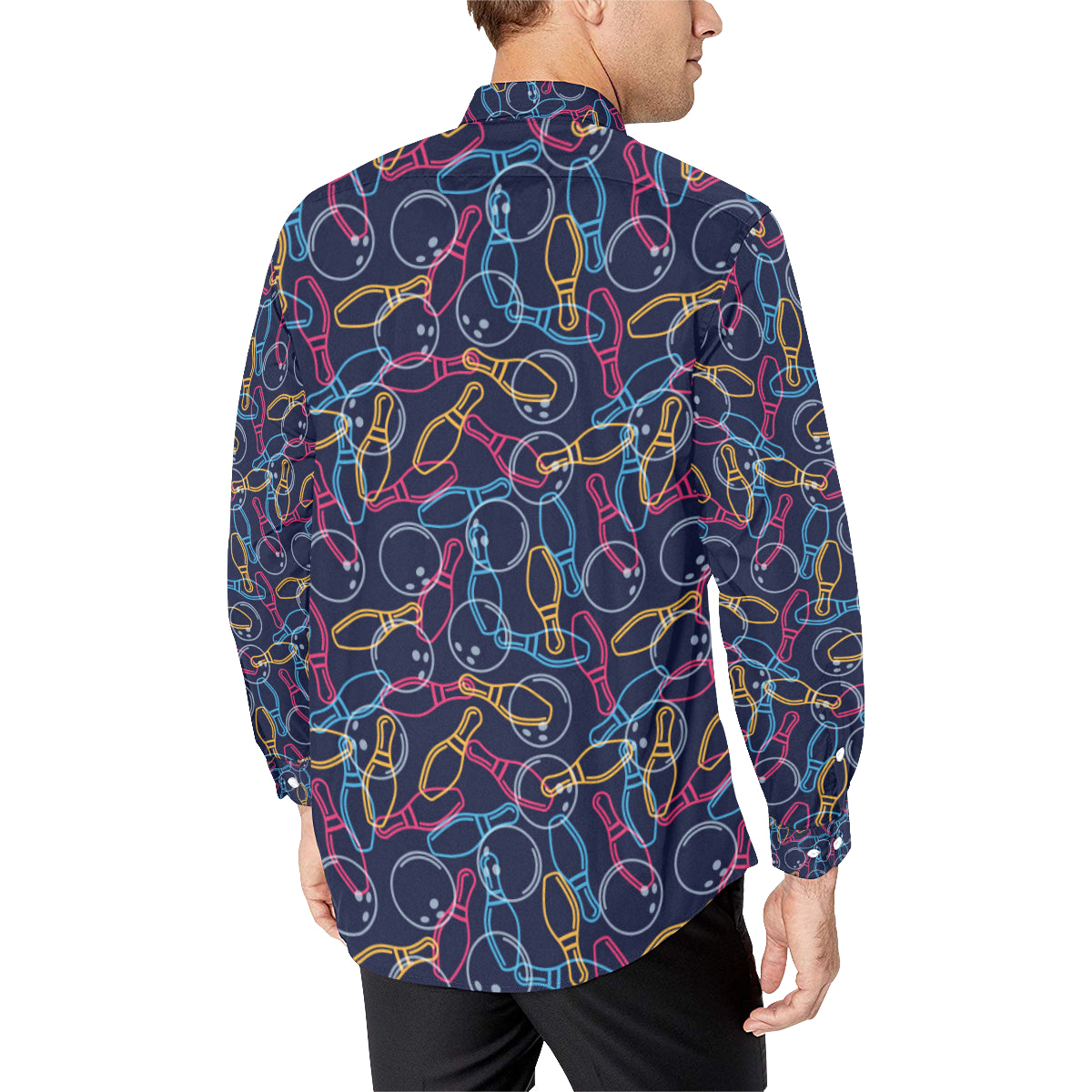 Bowling Pattern Print Design 07 Men's Long Sleeve Shirt