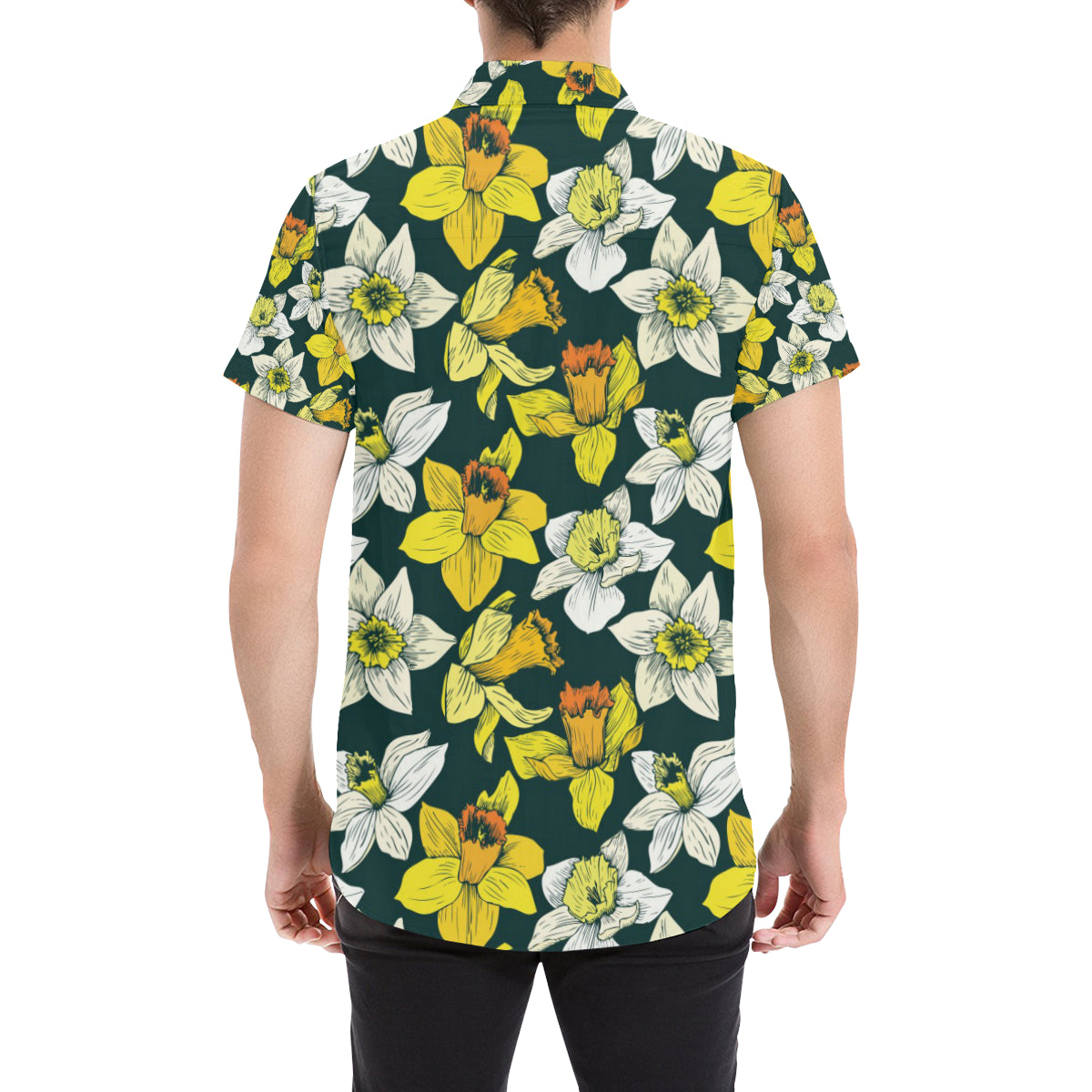 Daffodils Pattern Print Design DF02 Men's Short Sleeve Button Up Shirt